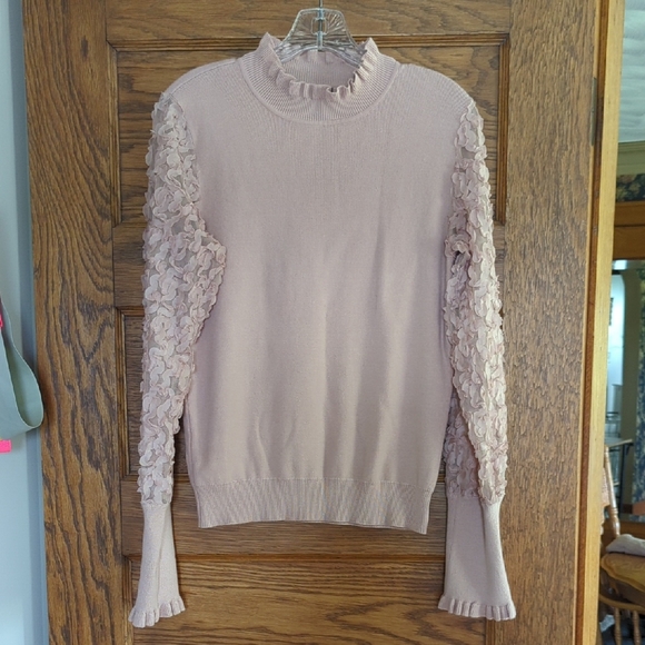 VENUS Sweaters - Venus Turtle Neck Mesh Sleeve Stretch Sweater Blouse Pastel Pink Size Medium